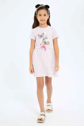 Girls Pink Butterfly Active Dress