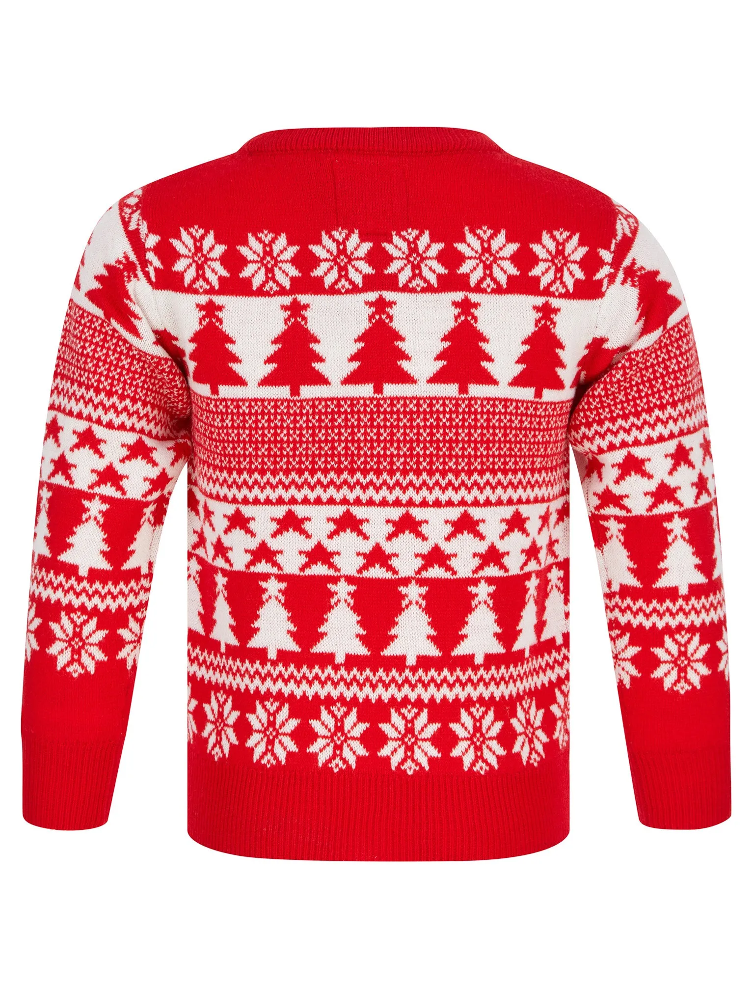 Girl's Star Tree Nordic Fairisle Novelty Christmas Jumper in Tokyo Red - Merry Christmas Kids (4-12yrs)