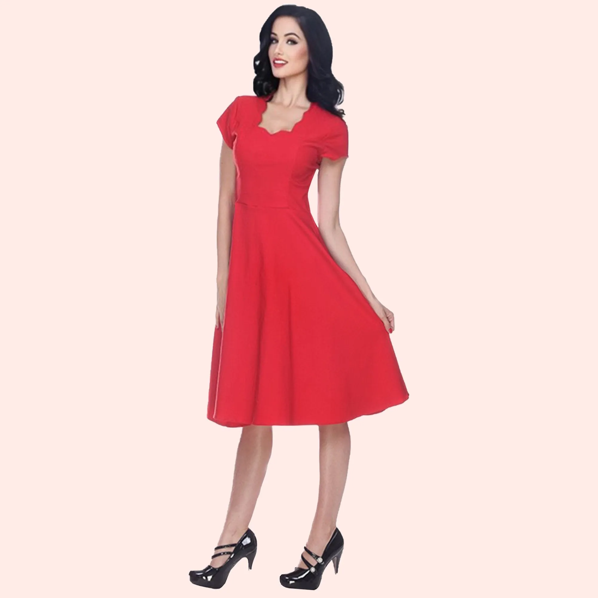 Glenda Scalloped Neck Swing Dress in Red Size 26W ~Was $89