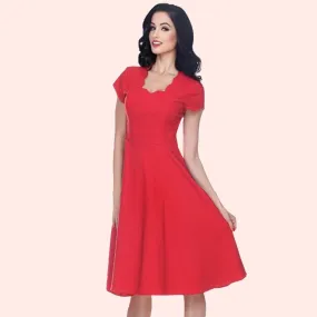 Glenda Scalloped Neck Swing Dress in Red Size 26W ~Was $89
