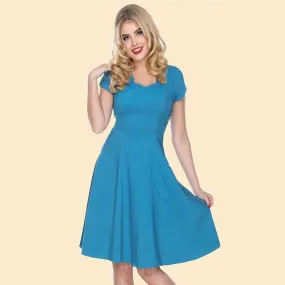 Glenda Scalloped Neck Swing Dress in Teal