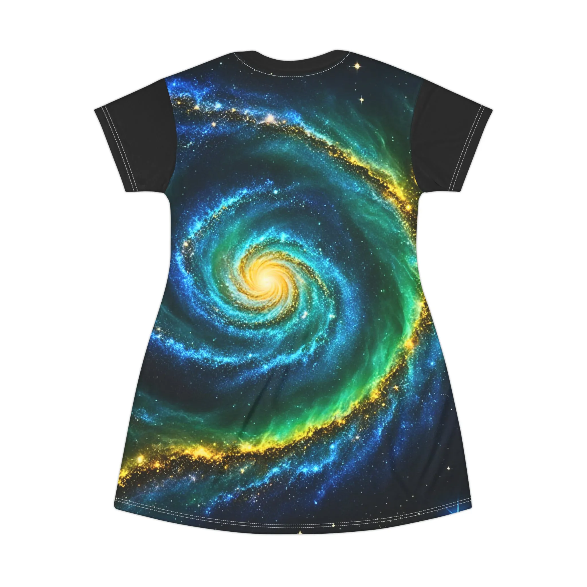 Golden Galactic Swirl T-Shirt Dress