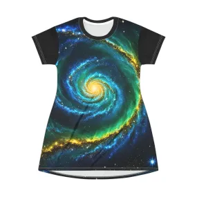 Golden Galactic Swirl T-Shirt Dress