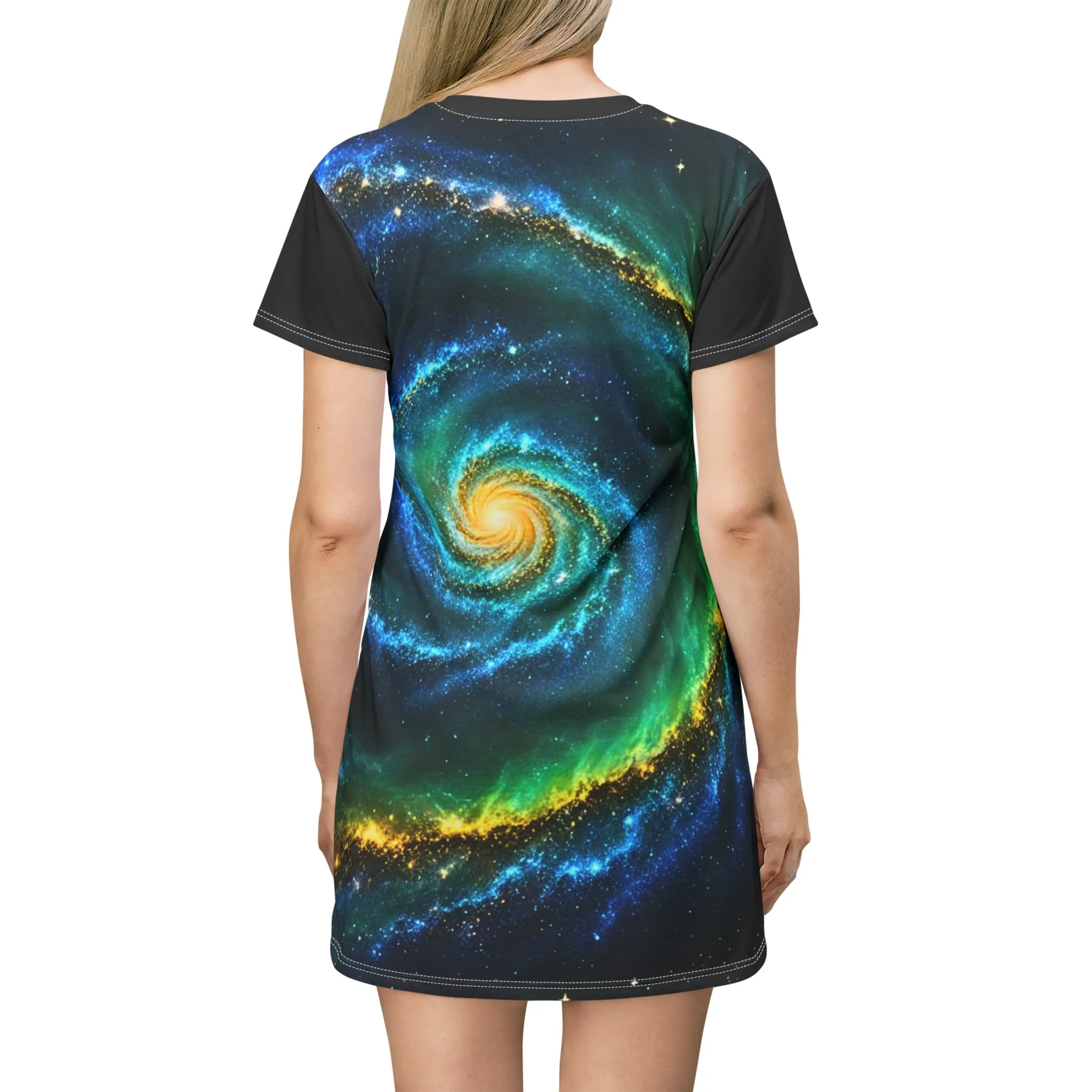 Golden Galactic Swirl T-Shirt Dress