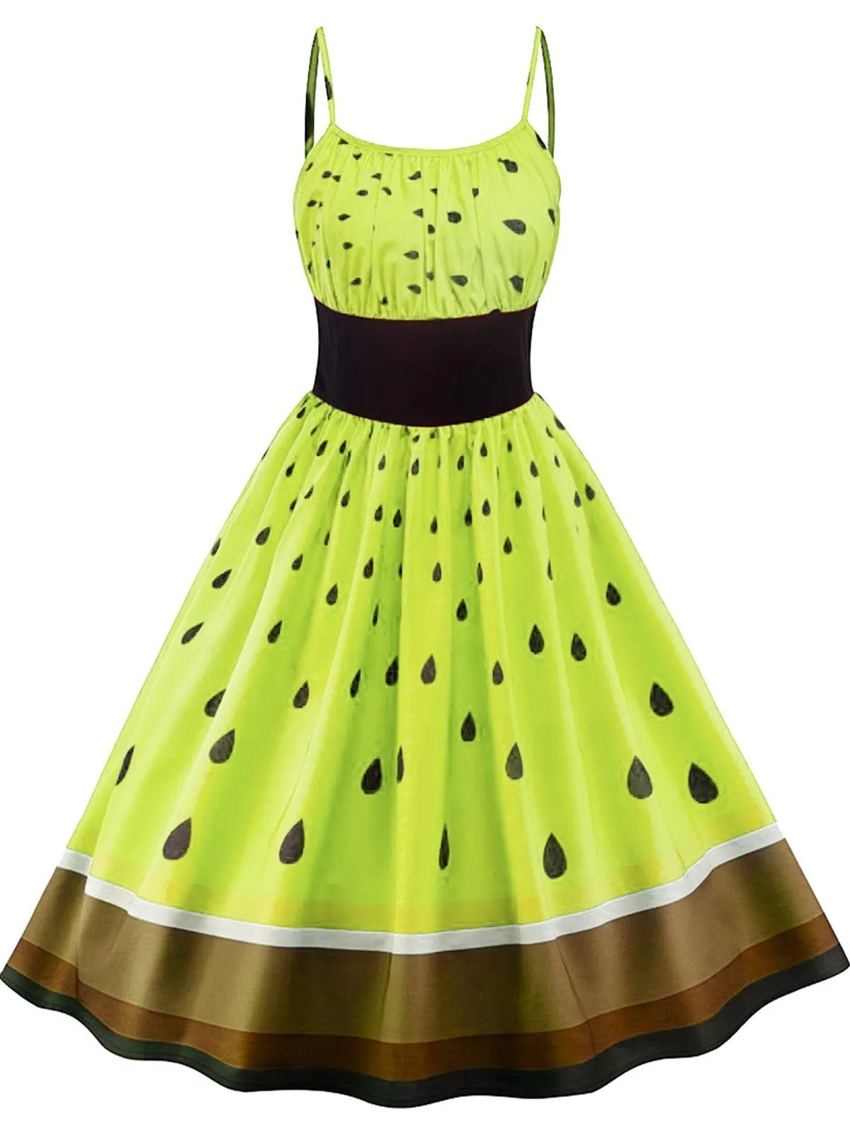 Green 1950s Fruit Spaghetti Swing Dress