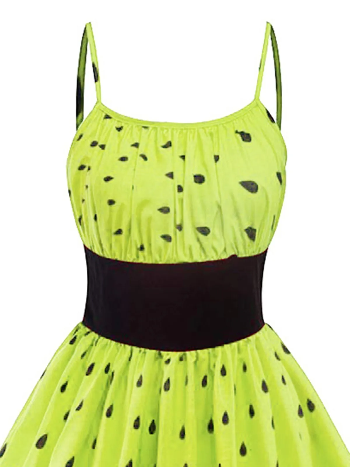 Green 1950s Fruit Spaghetti Swing Dress