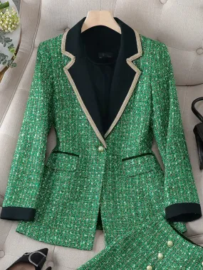 Green Fashion Plaid Blazer