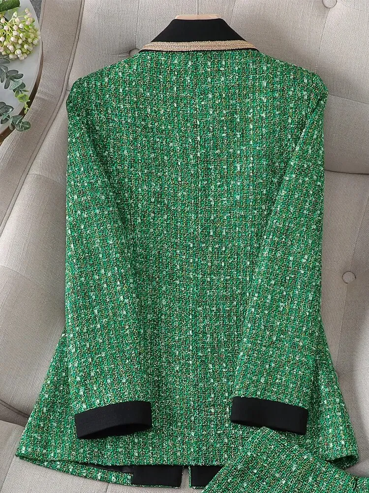 Green Fashion Plaid Blazer