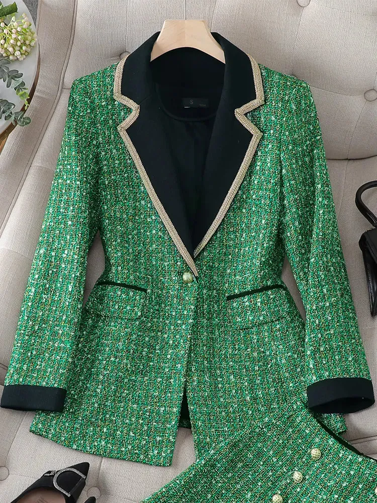 Green Fashion Plaid Blazer