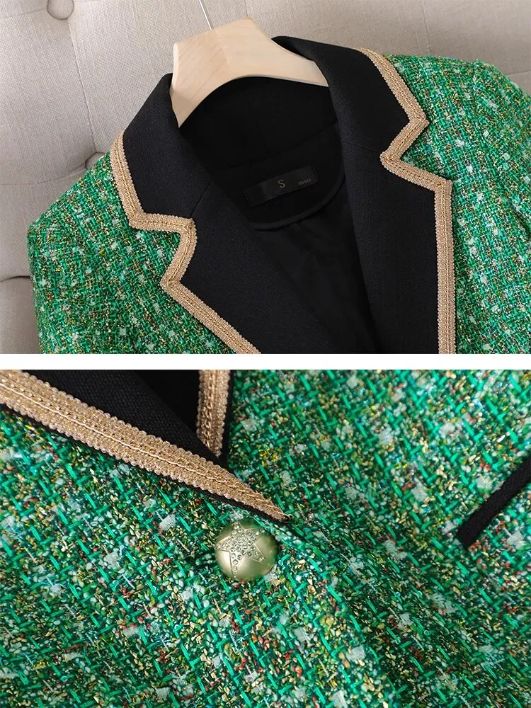 Green Fashion Plaid Blazer