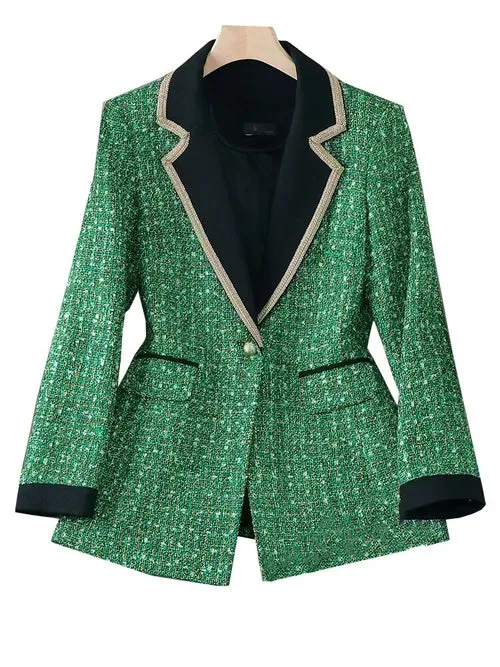 Green Fashion Plaid Blazer