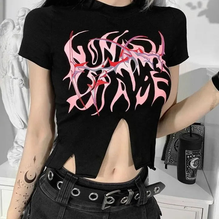Grunge Black Crop Tops