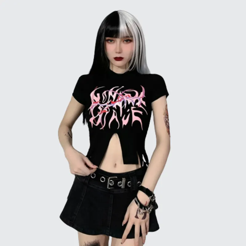 Grunge Black Crop Tops