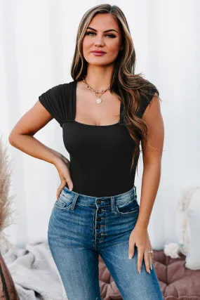 Heard It All Before Ribbed Ruched Strap Bodysuit (Black)