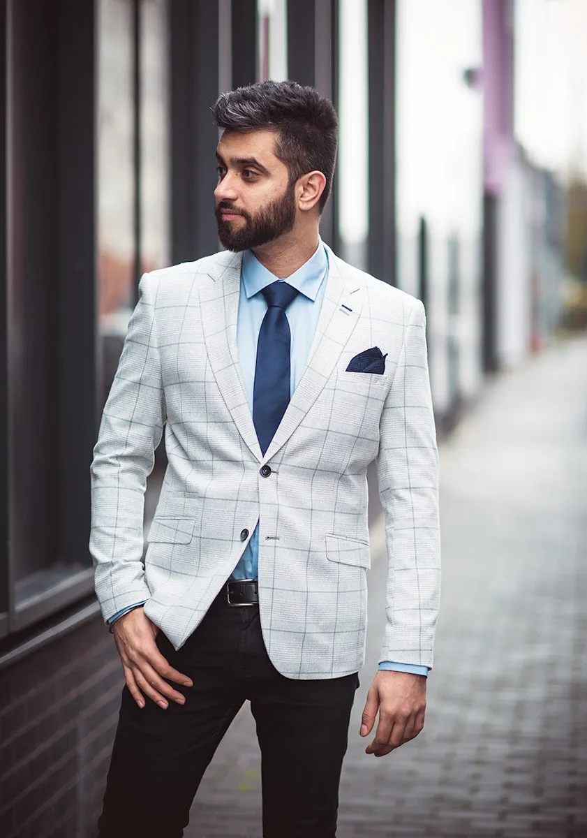 House of Cavani Radika Check Blazer Jacket In Light Snow Grey