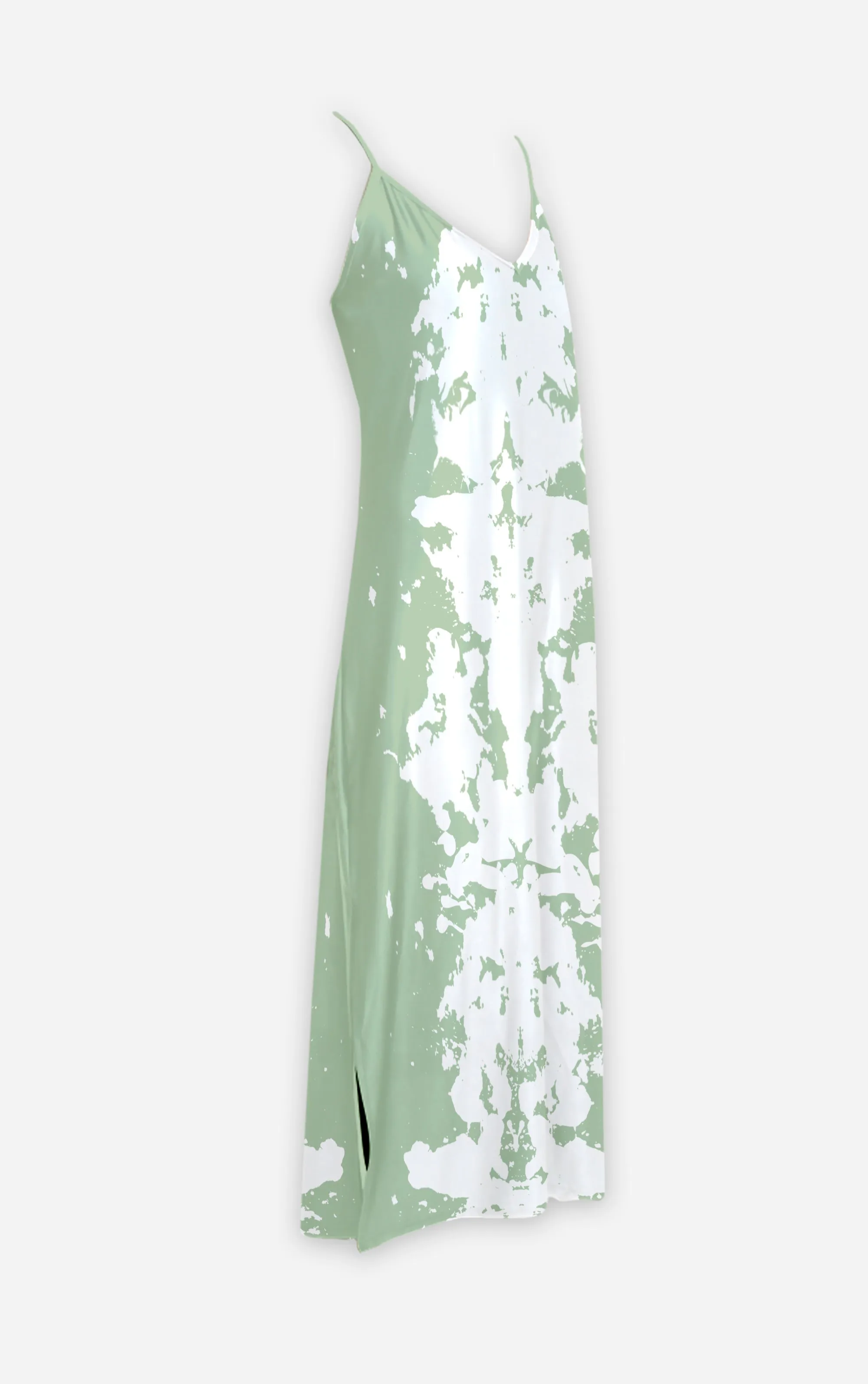 Ink Blot Revers- 100% Silk Satin French Gothic V Neck Slip Dress in Pastel Blue | Le Leanian™