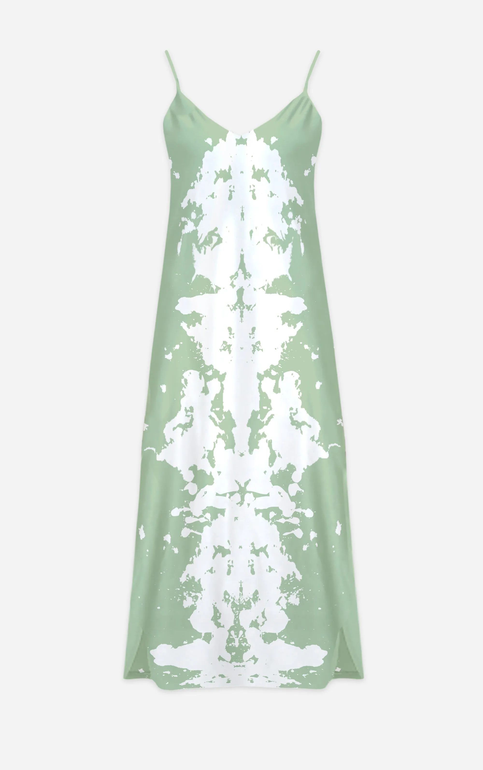Ink Blot Revers- 100% Silk Satin French Gothic V Neck Slip Dress in Pastel Blue | Le Leanian™