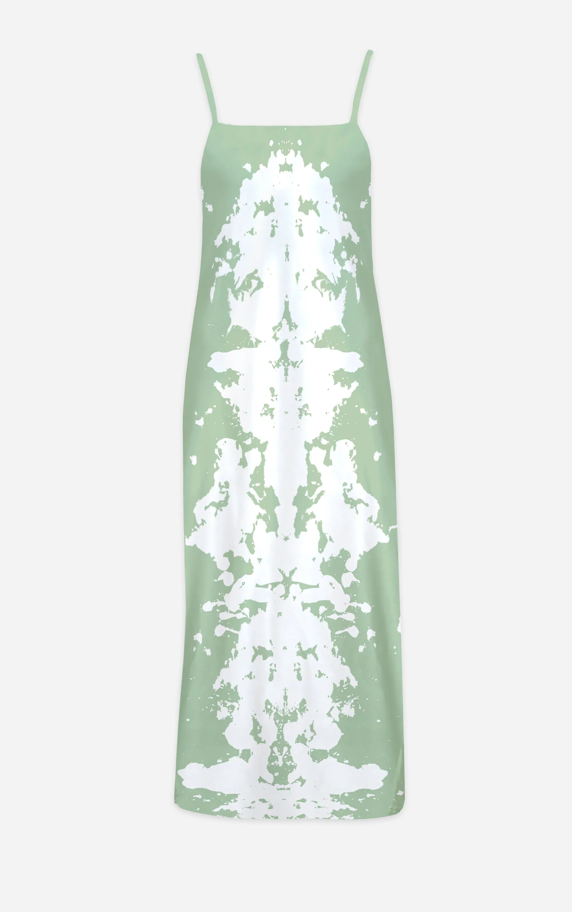 Ink Blot Revers- 100% Silk Satin French Gothic V Neck Slip Dress in Pastel Blue | Le Leanian™