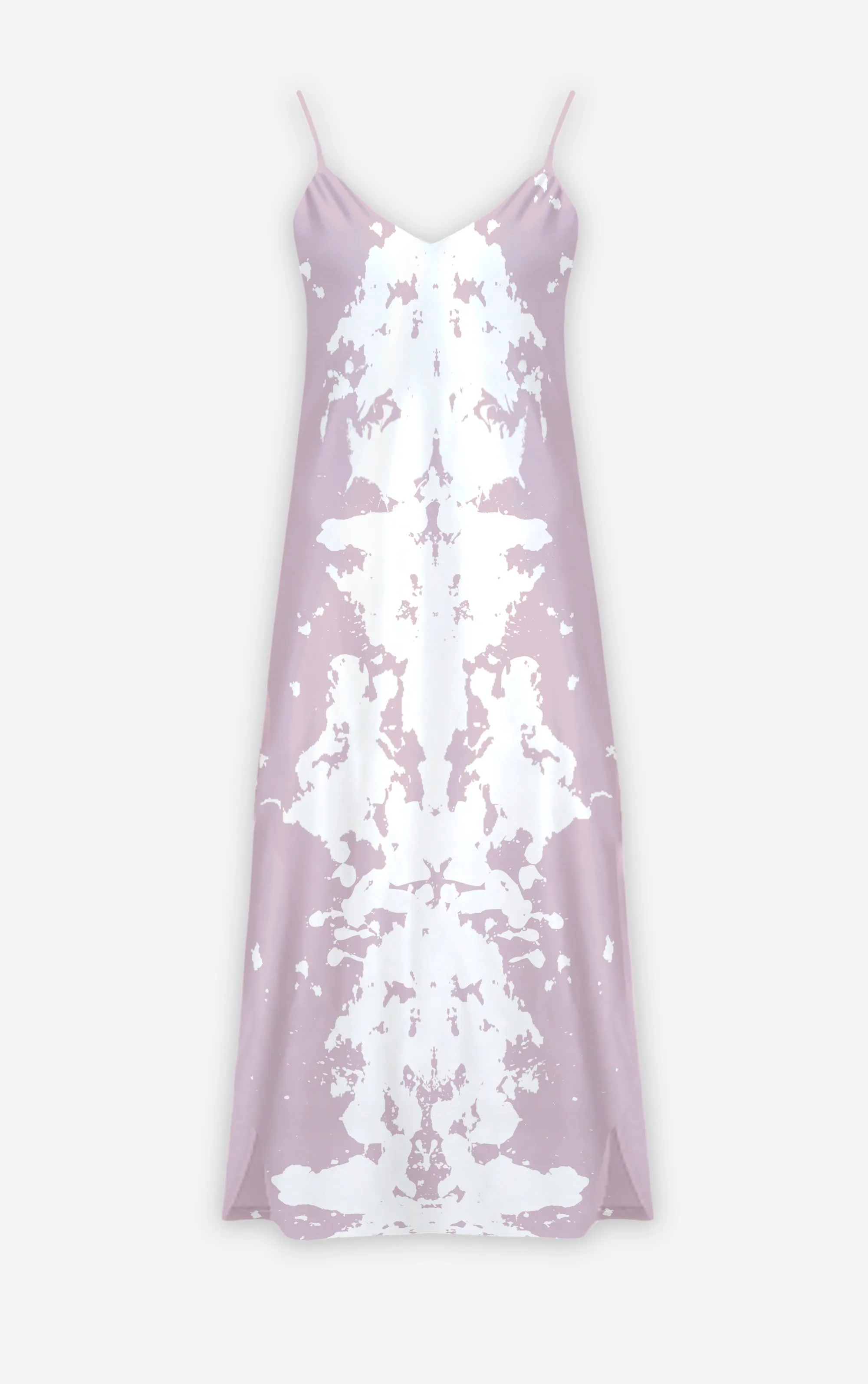 Ink Blot Reverse- 100% Silk Satin French Gothic V Neck Slip Dress in Nouveau Blush Lavender- Le Leanian™