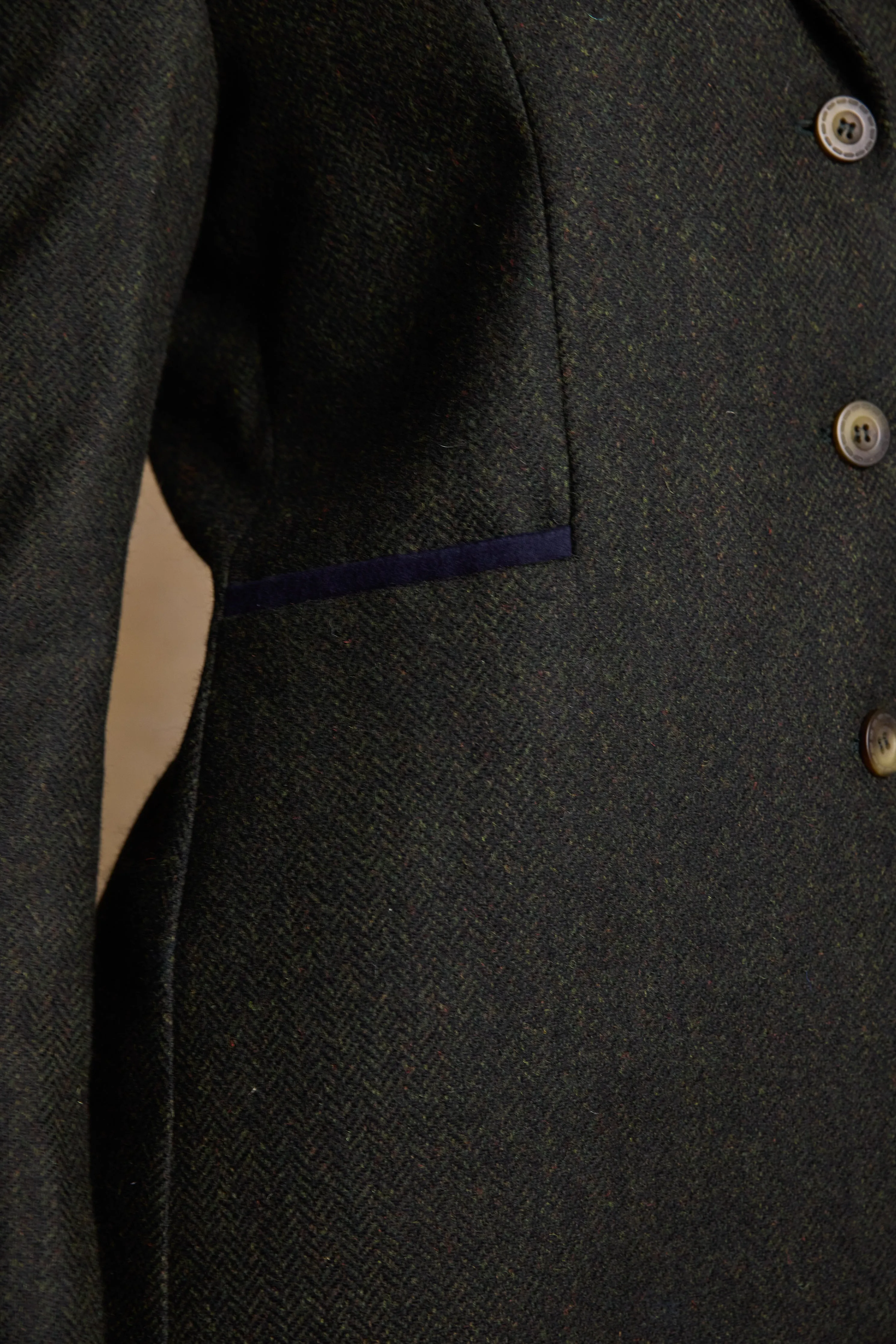 Isabella Tweed Coat - Green Herringbone