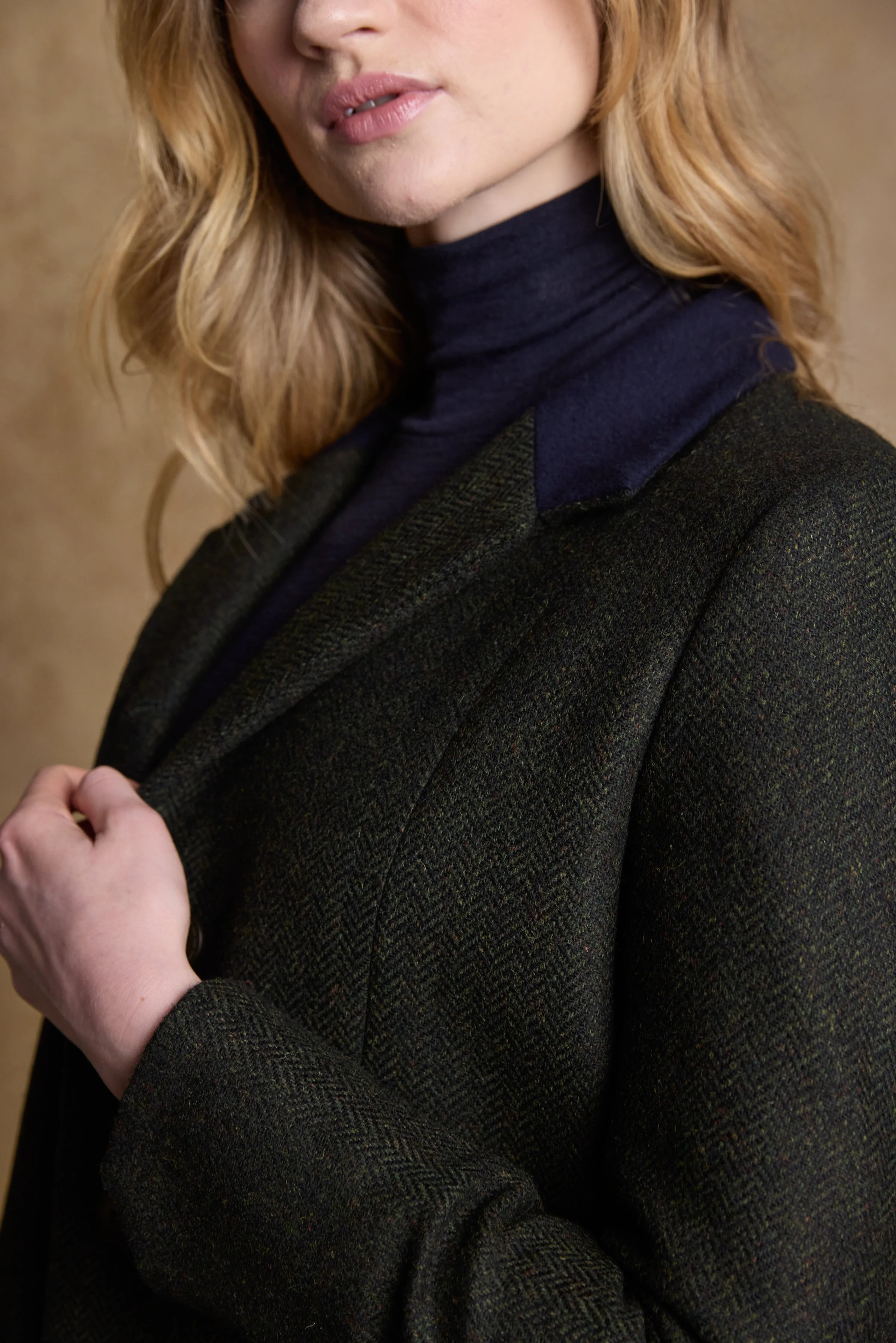 Isabella Tweed Coat - Green Herringbone