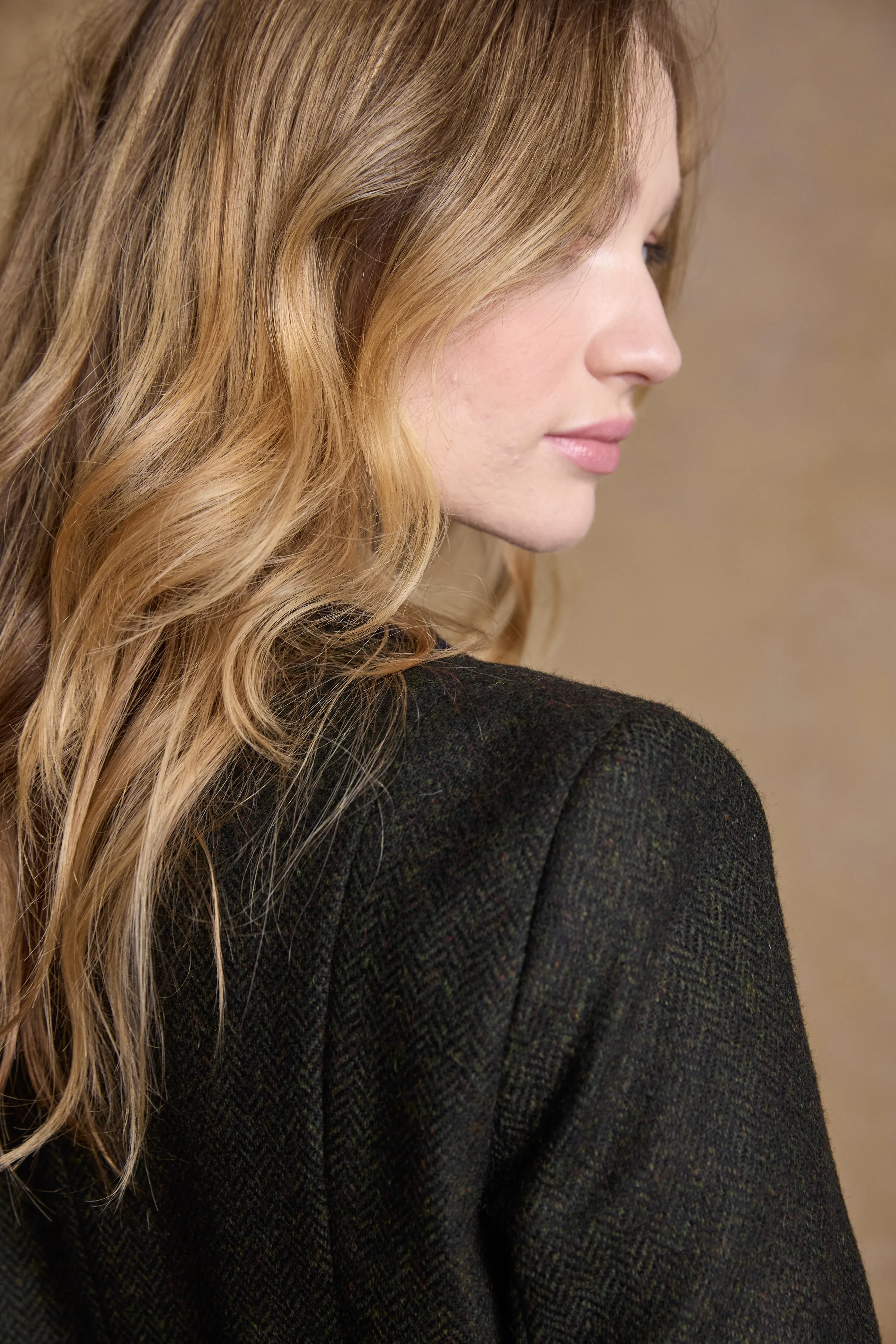 Isabella Tweed Coat - Green Herringbone