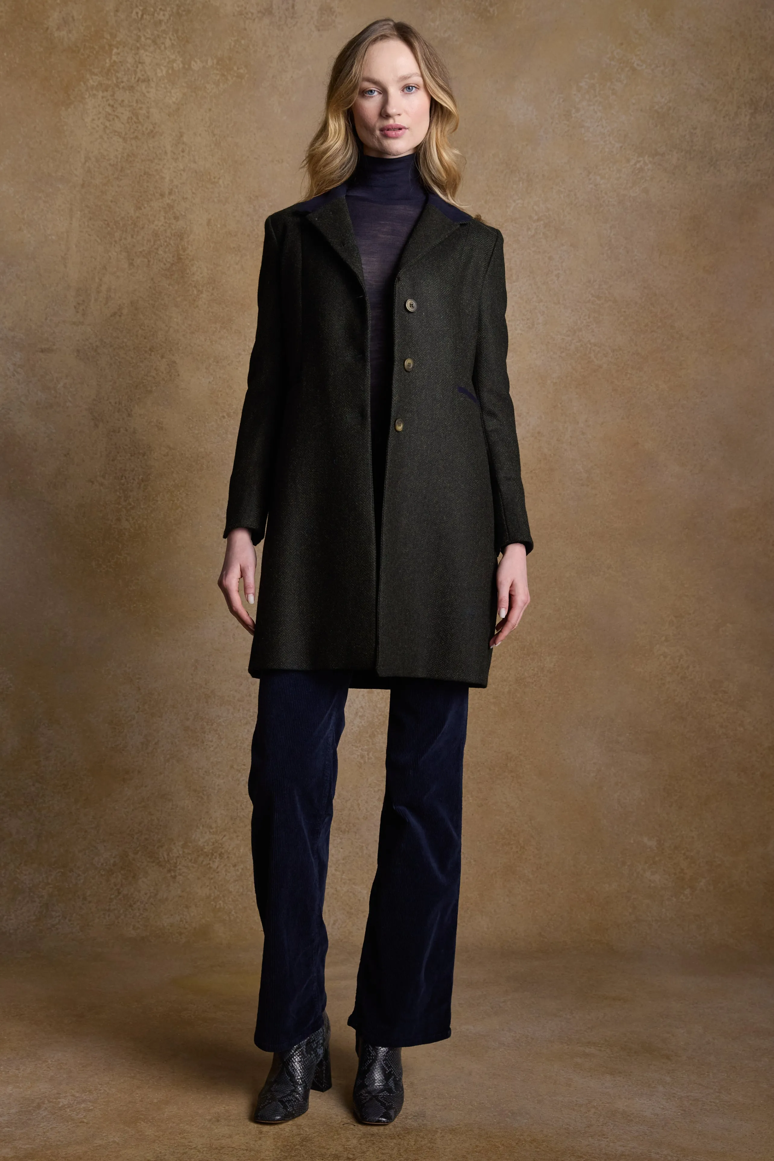 Isabella Tweed Coat - Green Herringbone