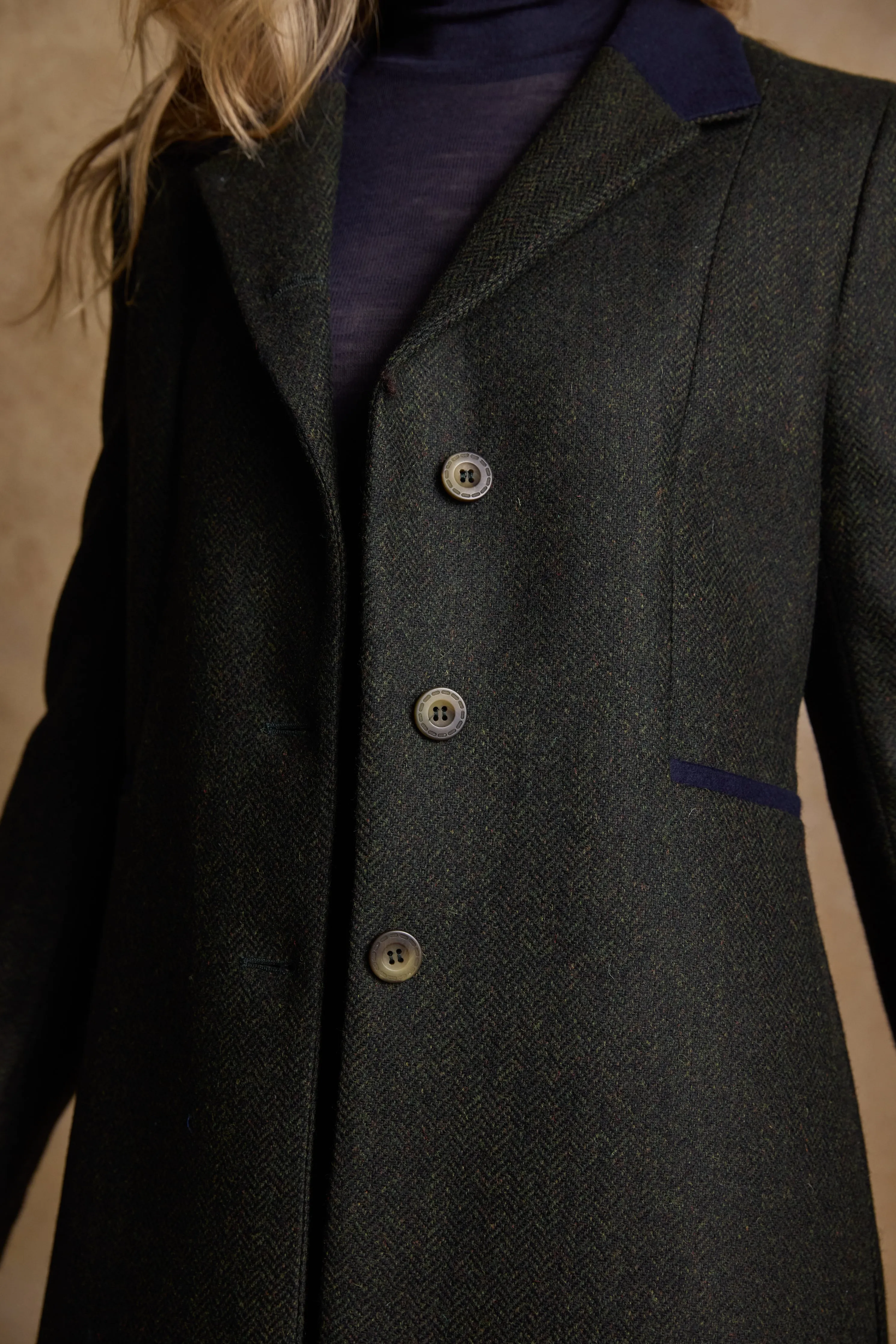 Isabella Tweed Coat - Green Herringbone