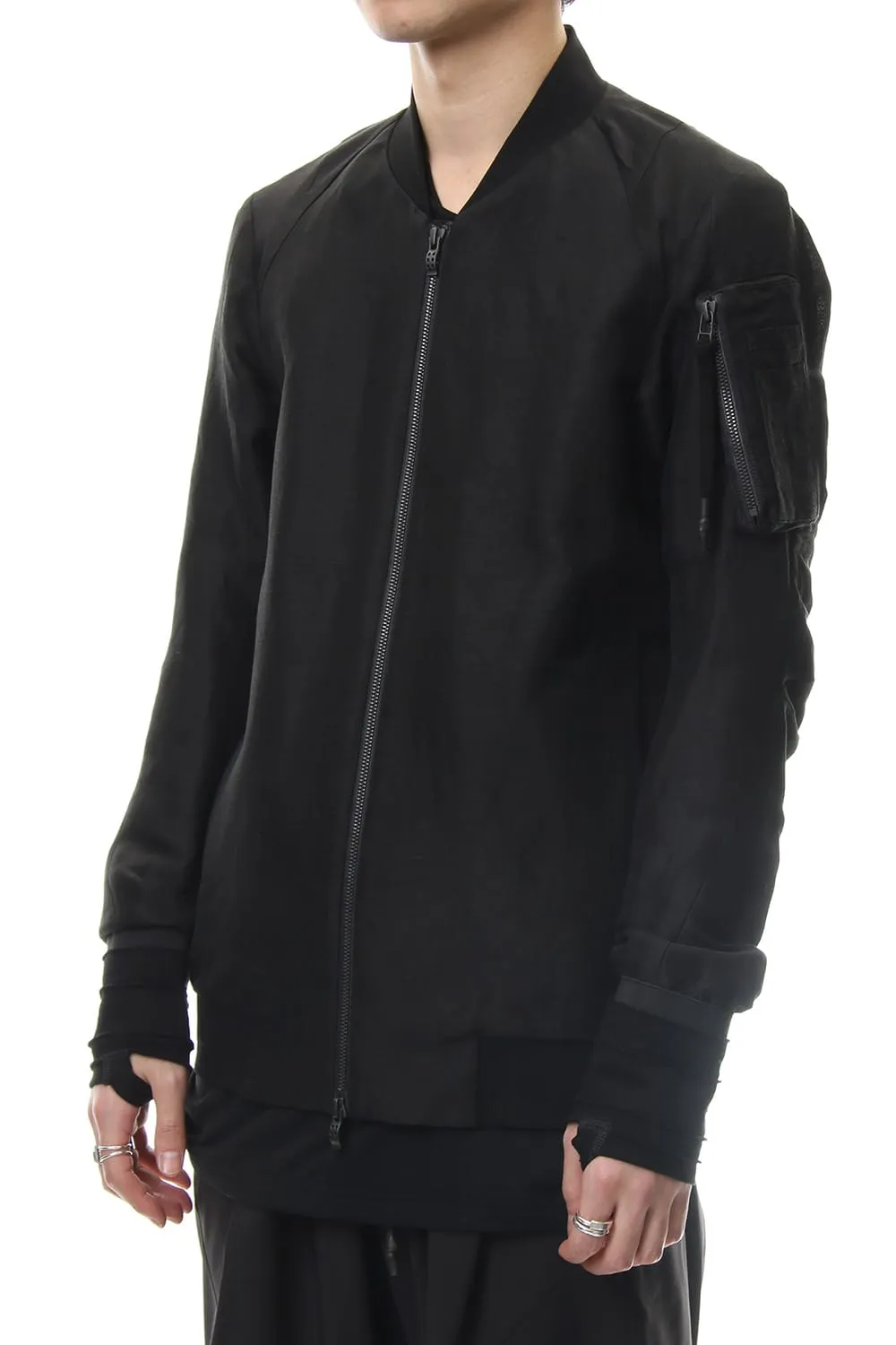 Jacket Silk Linen Voile Sand Blast Finish - Black