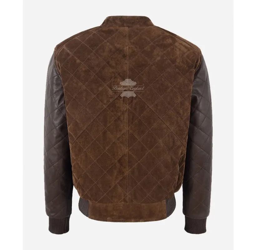 JAMES Diamond Quilted Leather Bomber Jacket Suede Body Leather Sleeves Men's Leather Jacket