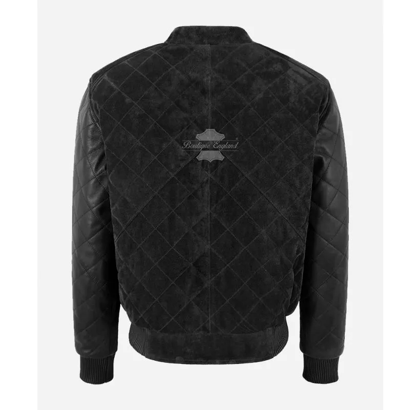 JAMES Diamond Quilted Leather Bomber Jacket Suede Body Leather Sleeves Men's Leather Jacket