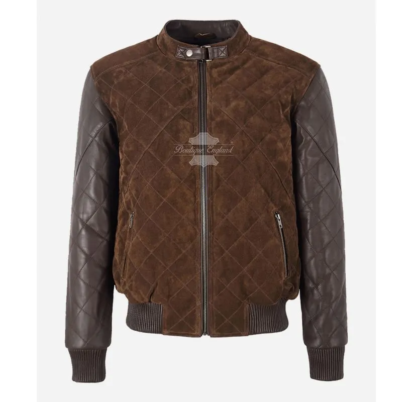 JAMES Diamond Quilted Leather Bomber Jacket Suede Body Leather Sleeves Men's Leather Jacket