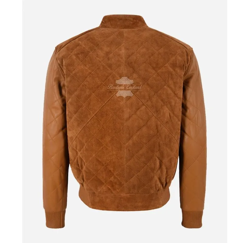 JAMES Diamond Quilted Leather Bomber Jacket Suede Body Leather Sleeves Men's Leather Jacket