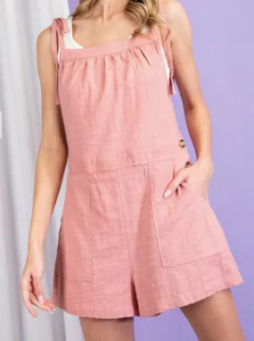 Just Me Mauve Tie Overall Romper