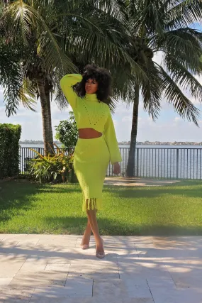 knitted Sweater Skirt Set- Lime