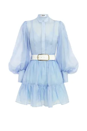 Leo Lin Alexandra Belted Silk Mini in Cornflower Blue Size AU 12