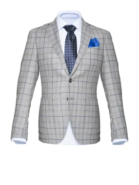 Light Grey/Blue Windowpane Wool Blazer by Marlane