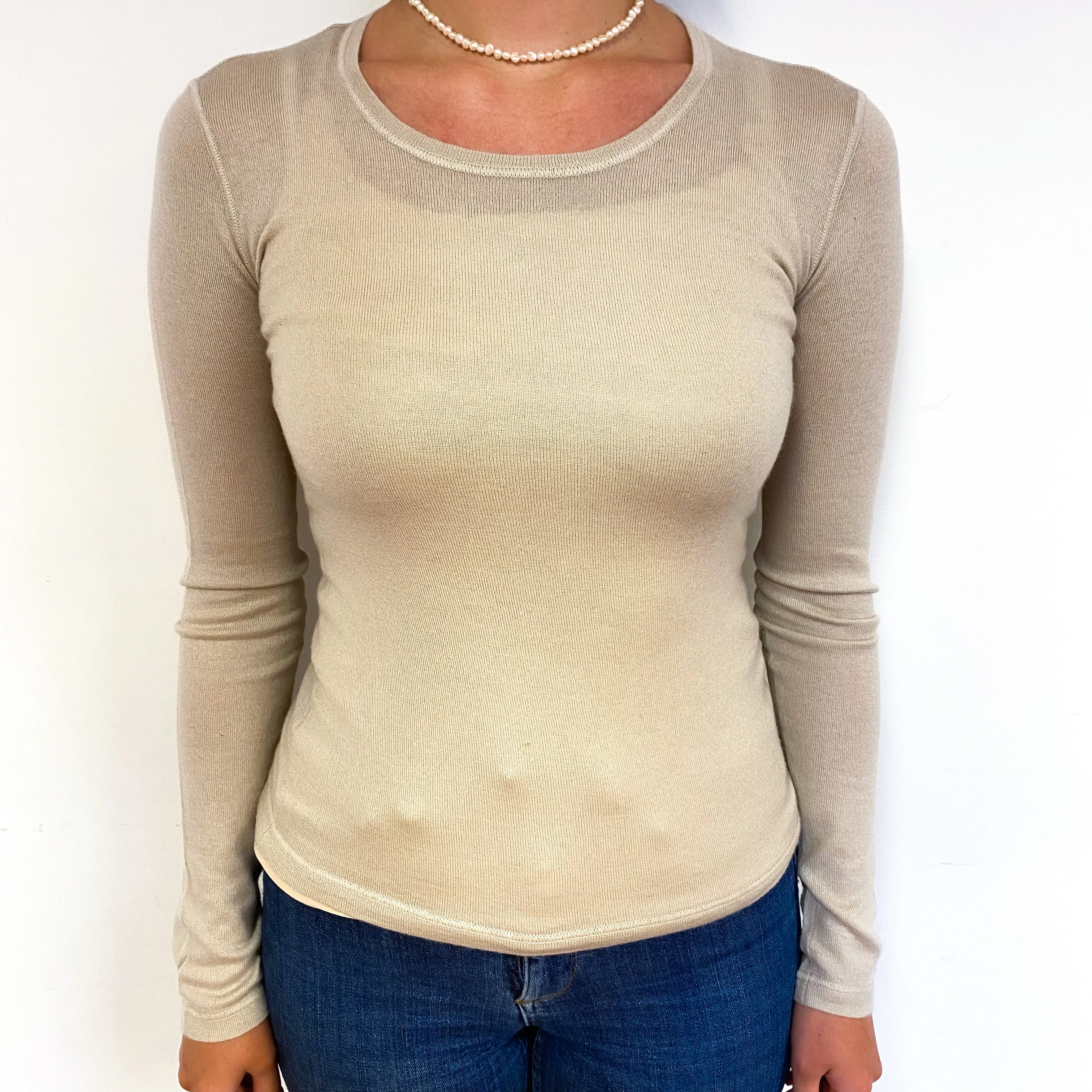 Loro Piana Fawn Fine Knit Cashmere Crew Neck Jumper Small