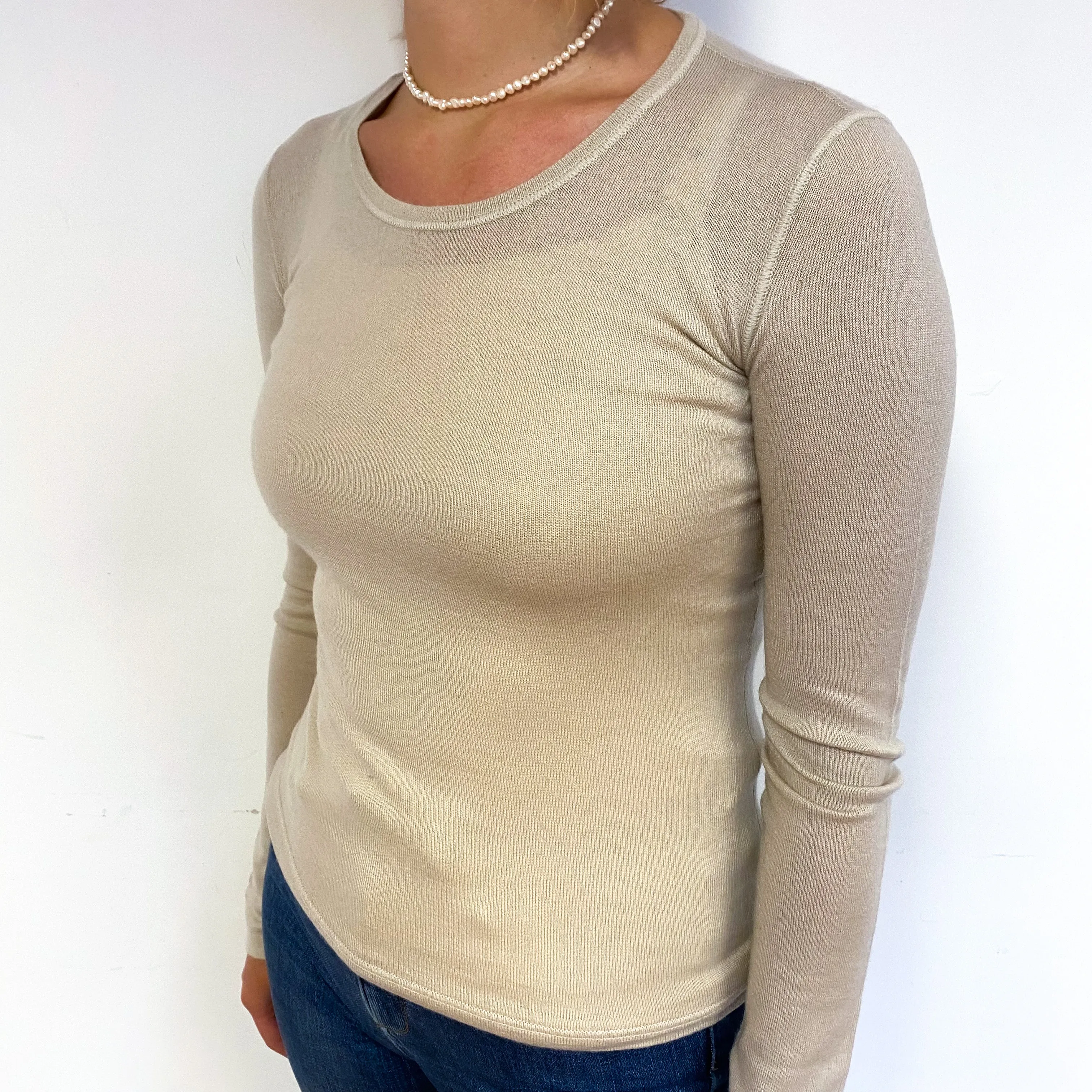 Loro Piana Fawn Fine Knit Cashmere Crew Neck Jumper Small