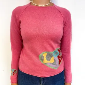 Lupin Pink ‘Love’ Slogan Cashmere Crew Neck Jumper Small