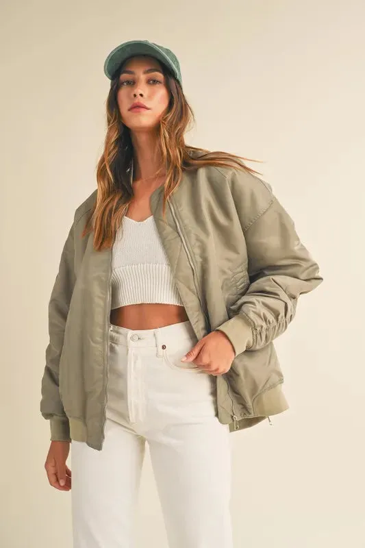 MABLE Back Ruched Utiltiy Bomber Jacket