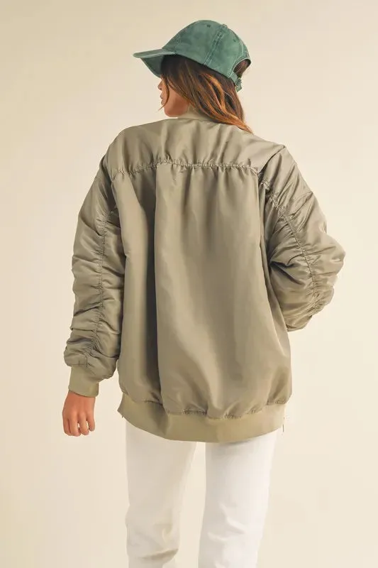 MABLE Back Ruched Utiltiy Bomber Jacket