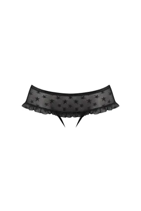 Magic Silk Love Star Skirted Hipster with Open Crotch Panty Black