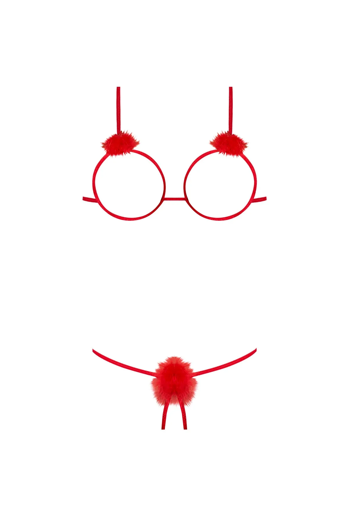 Magic Silk Marabou Cupless & Crotchless Bra & Panty Set Red