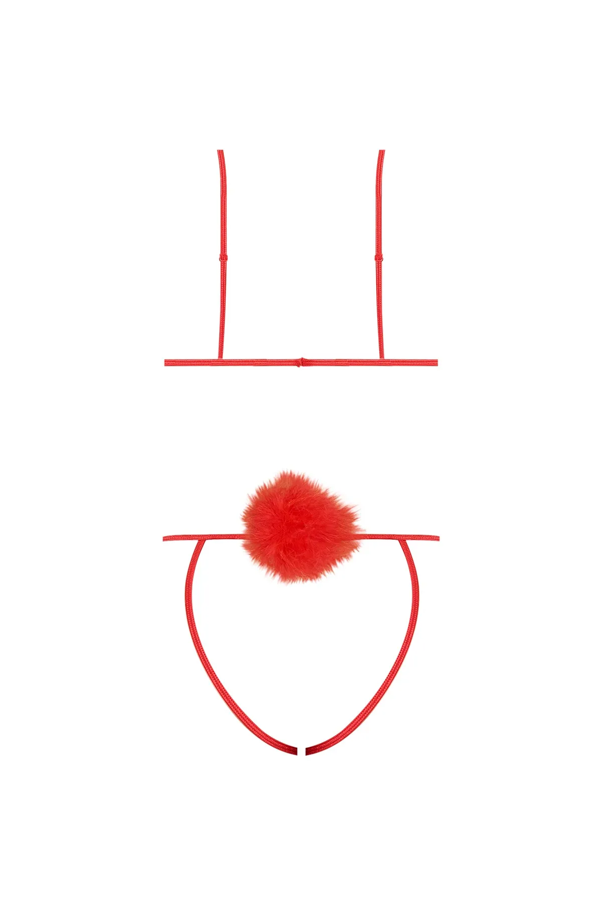 Magic Silk Marabou Cupless & Crotchless Bra & Panty Set Red