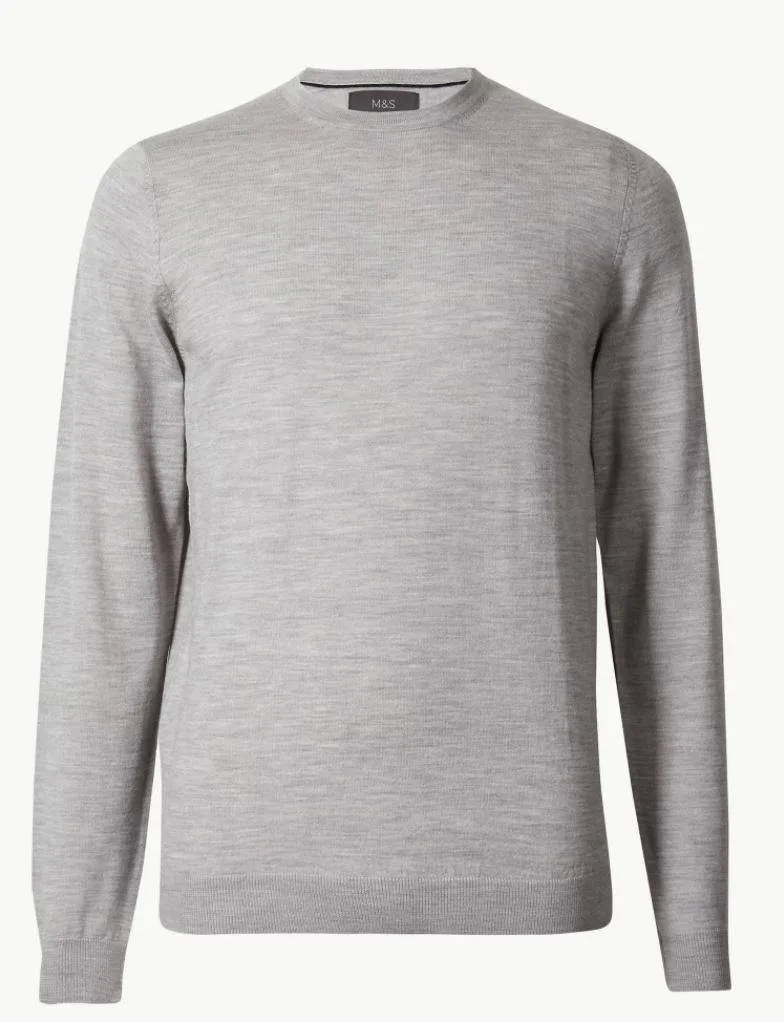 M&S Mens Merinowool R-Neck L/S Jersey T30/3536M