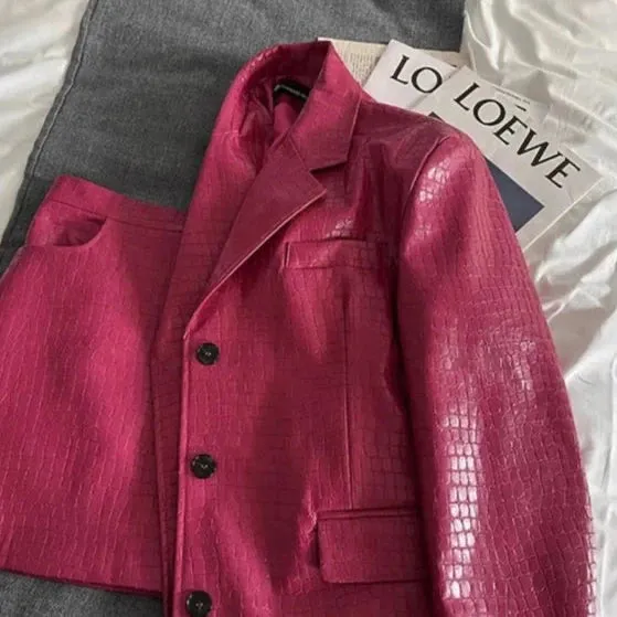 Manoela Croco Faux Leather Blazer