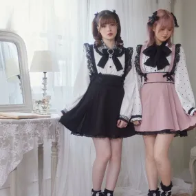 Mari and Rei's Starlit Cafe      Goth    Overalls Skirt Dress Dark Academia Kawaii Academia Y2K Cottagecore Coquette Fairycore Dollette Princesscore Bottoms