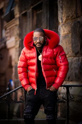 Men’s Aspen Leather Bubble Bomber Jacket [Red]