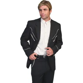 Men's Black Blazer With White Piping By Scully P-656